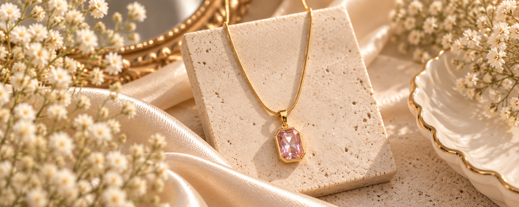 Pink Crystal Gold Pendant