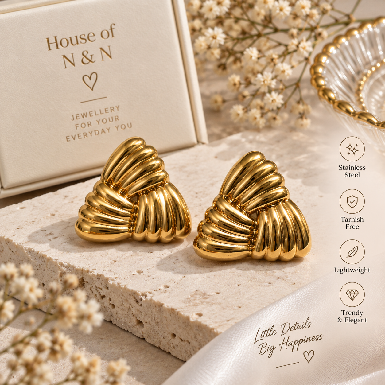 Croissant Ribbed Triangle Studs