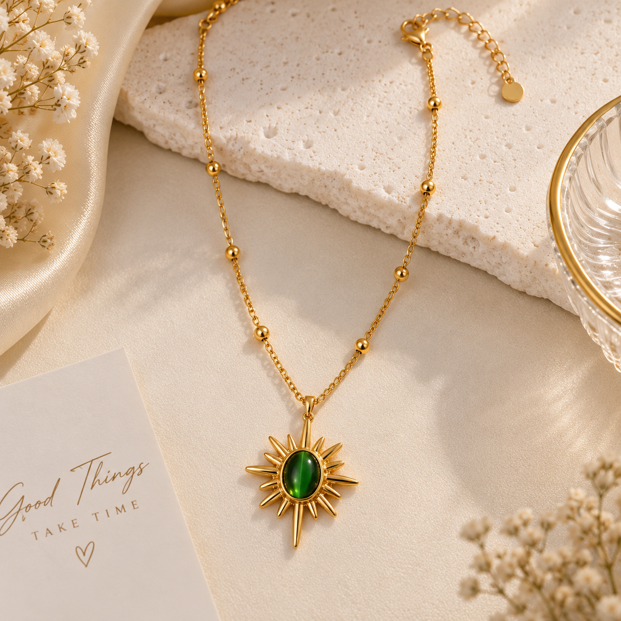 Soleil Emerald Sunburst Pendant Necklace